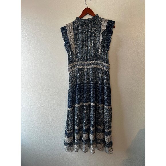 Ulla Johnson BOHO Kiri Ruffled Patchwork Cotton Blend Voile Midi Dress SIZE 12 - Picture 7 of 8